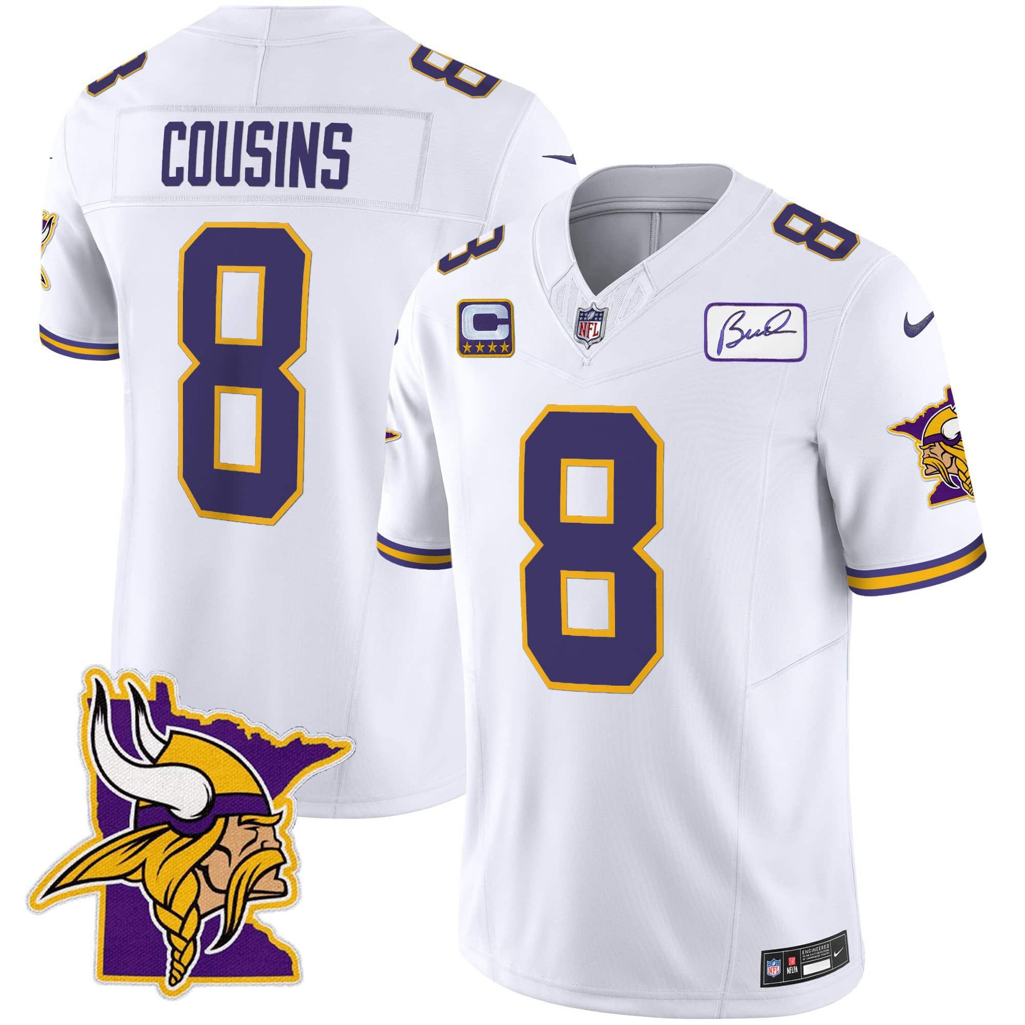 Men Minnesota Vikings #8 Cousins White 2024 Nike Patch Classic Limited NFL Jersey